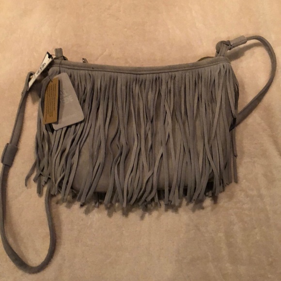 Street Level Handbags - Grey, suede, fringe, crossbody bag. NWT
